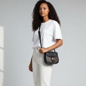 Coach Black and Brown Signature Georgie Saddle Bag